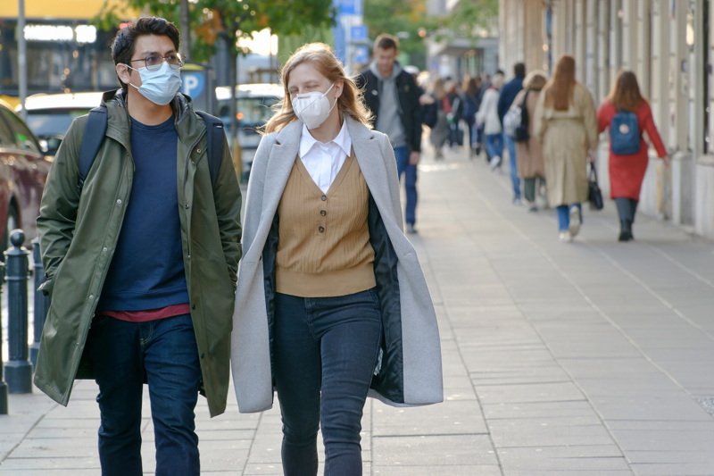 Young couple with face masks